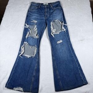 We The Free Jeans Womens 24 Medium Wash High Rise Distressed Flare Leg Relaxed